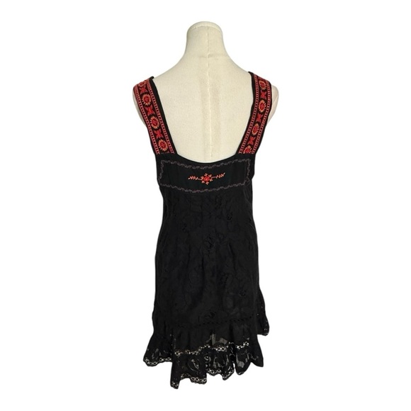 FREE PEOPLE Embroidered Black Sleeveless Dress Lace Flower Summer Sun Size S XS - Picture 2 of 5